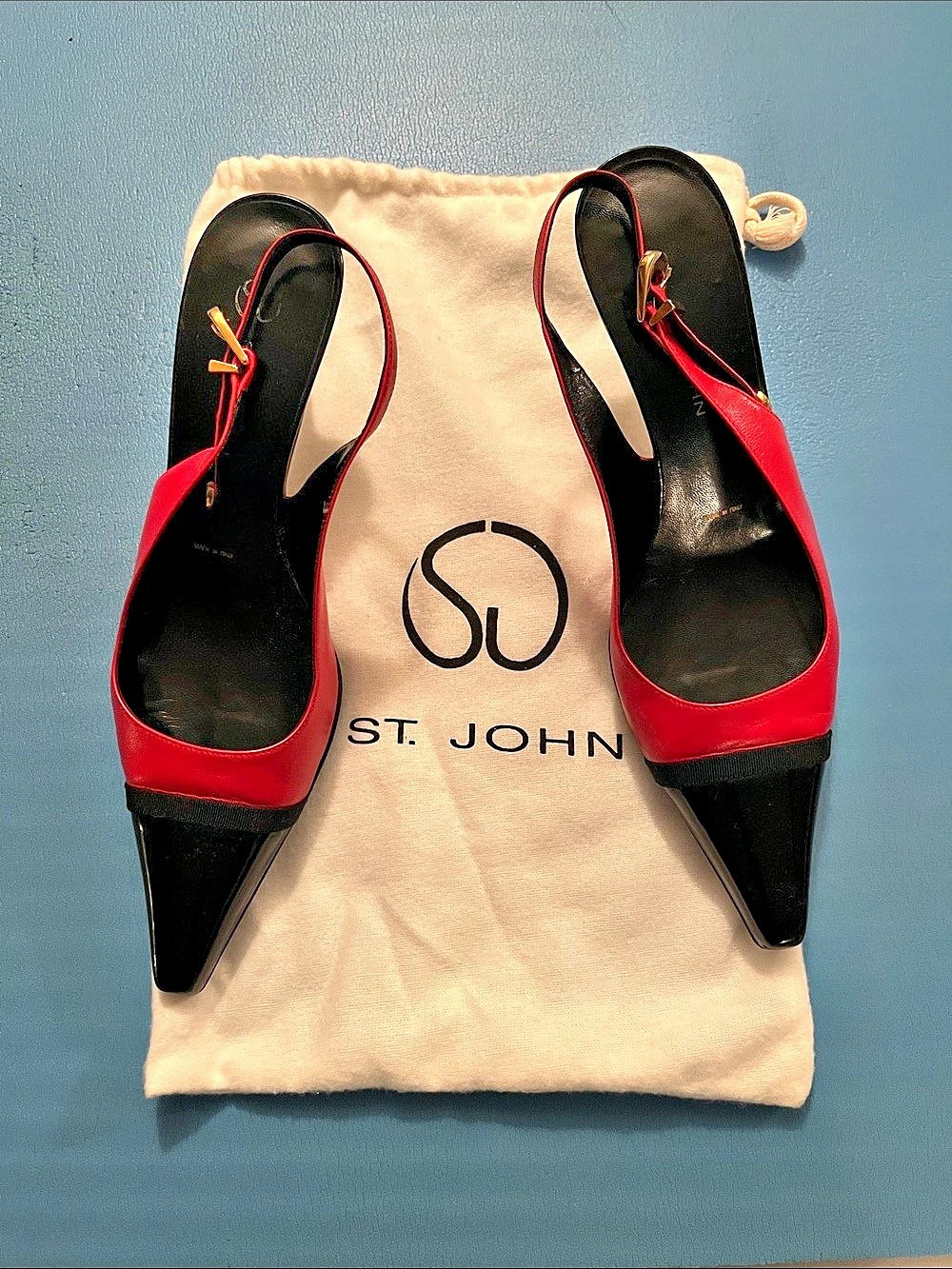 St. John Red & Black Slingback Heels US 6.5